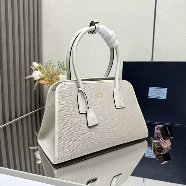 Pra*a medium linen blend and leather tote bag - 35*22.5*18cm