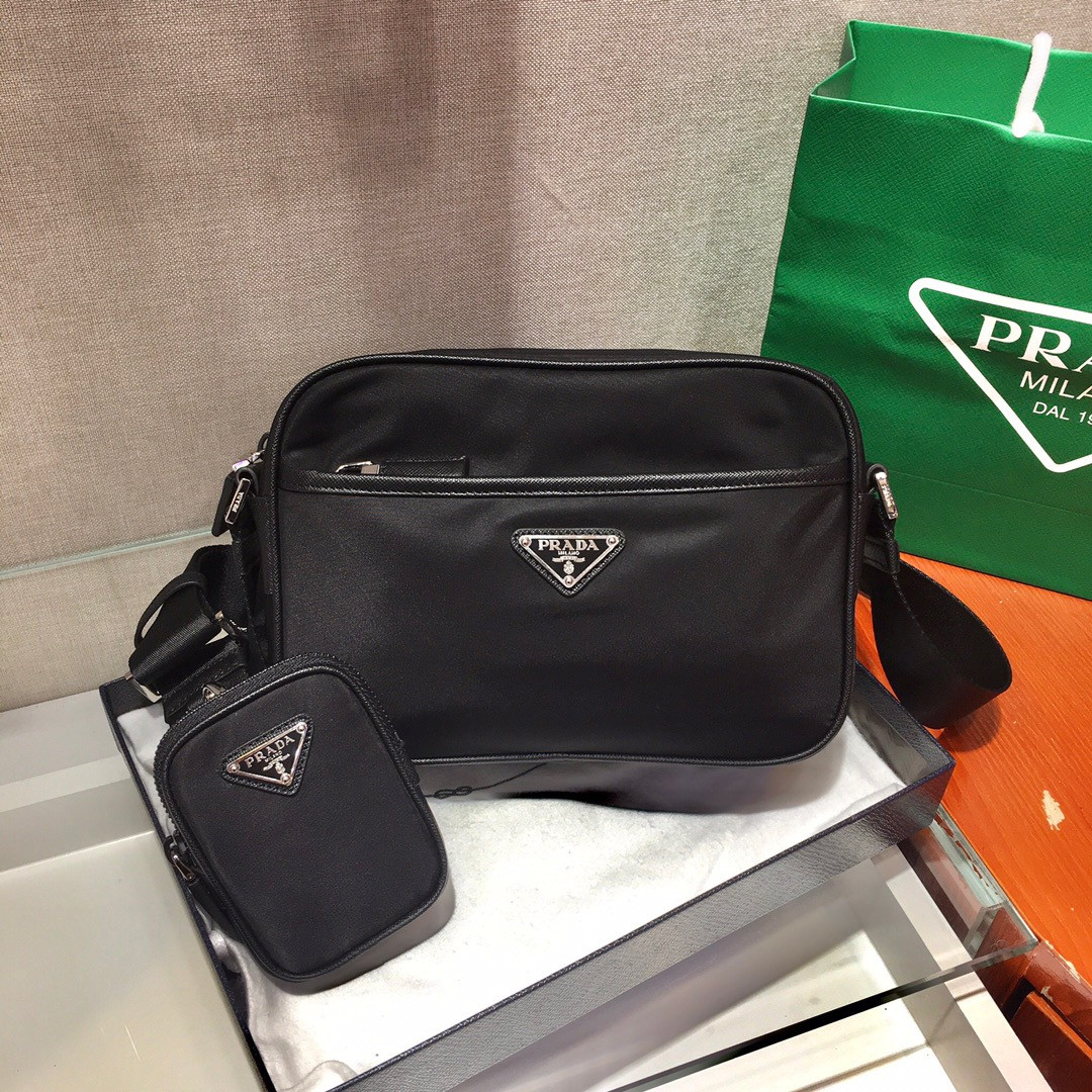 Pra*a re-nylon and saffiano leather shoulder bag