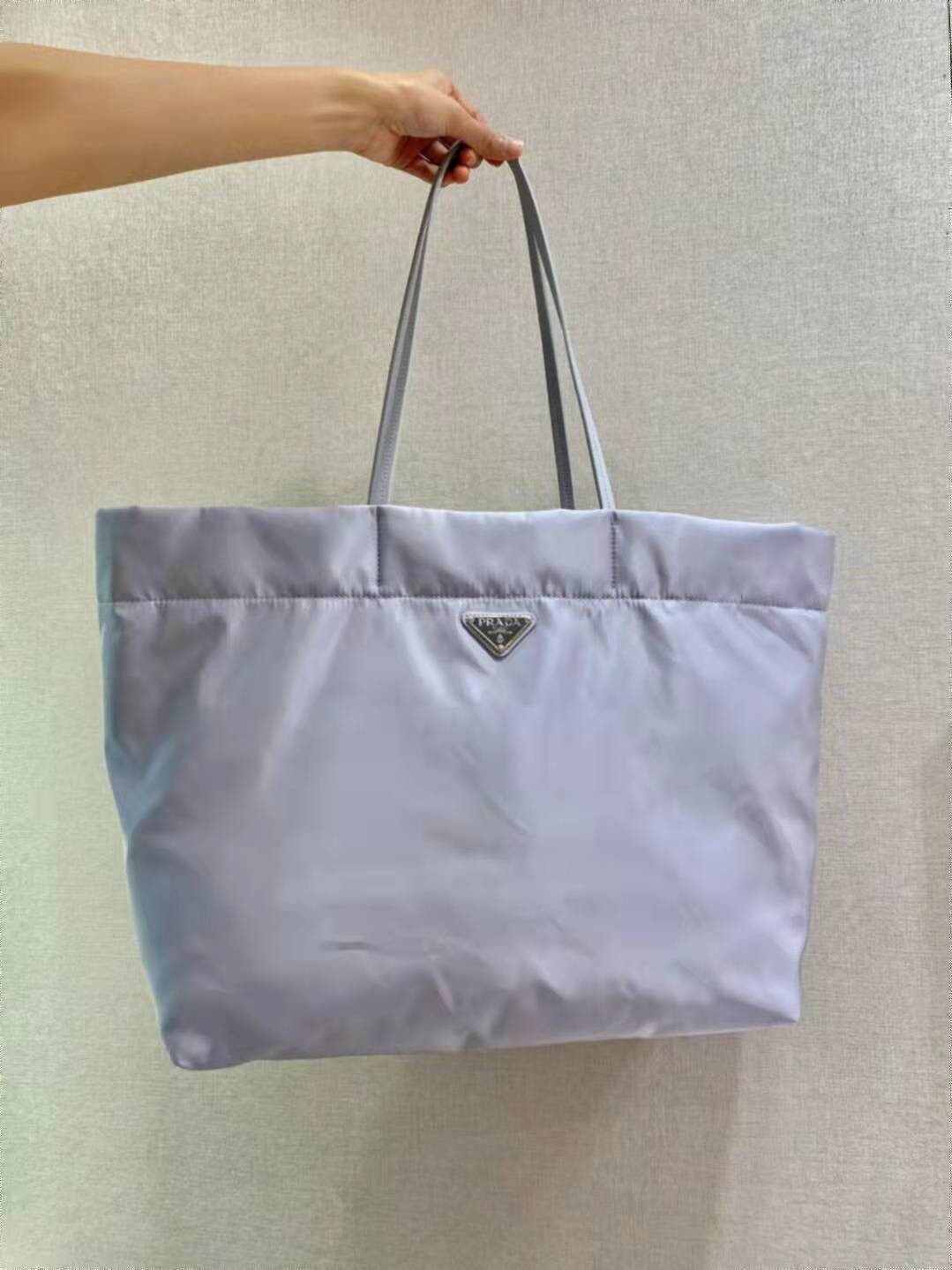 Pra*a re-nylon and saffiano leather tote bag