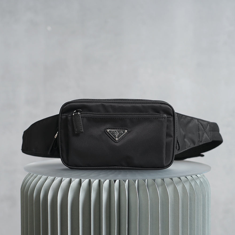 Pra*a navy re-nylon and saffiano leather shoulder bag